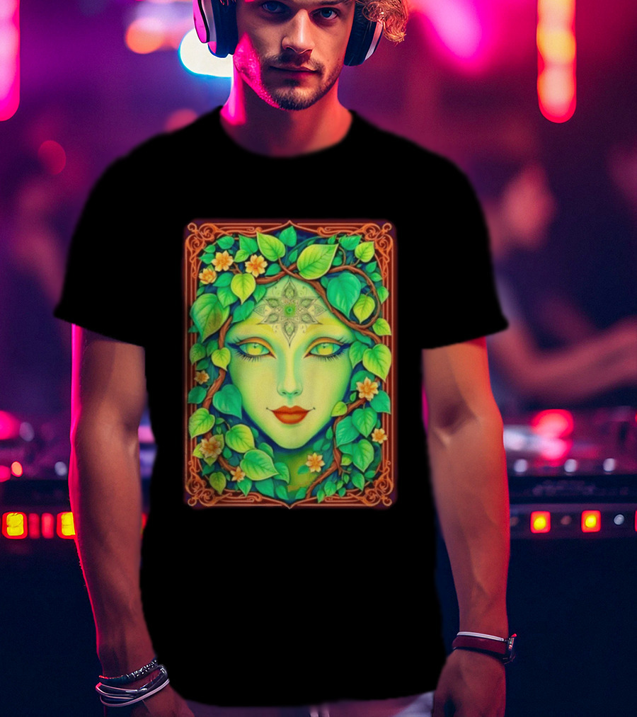 Dream Creations Enchanted Green Forest Goddess With Floral Accents T-Shirt