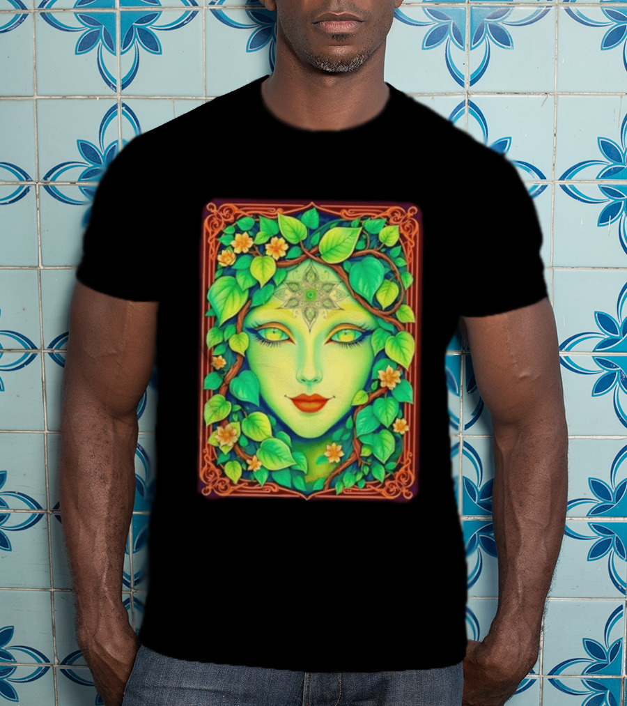 Dream Creations Enchanted Green Forest Goddess With Floral Accents T-Shirt