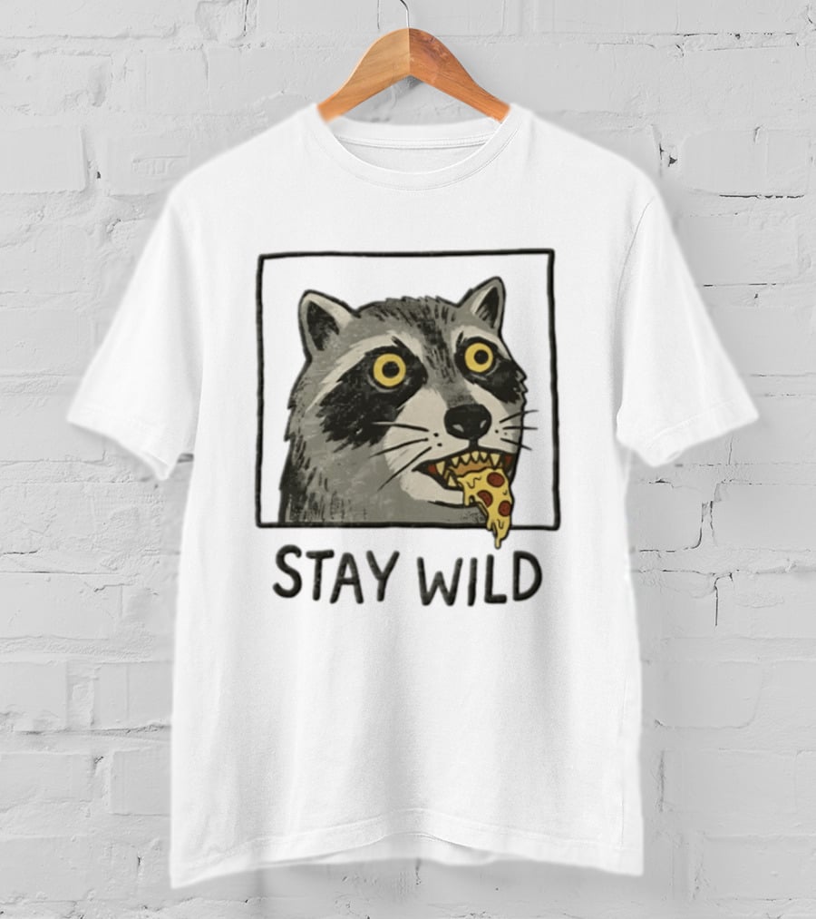 Raccoon Eating Pizza Stay Wild Meme T-Shirt