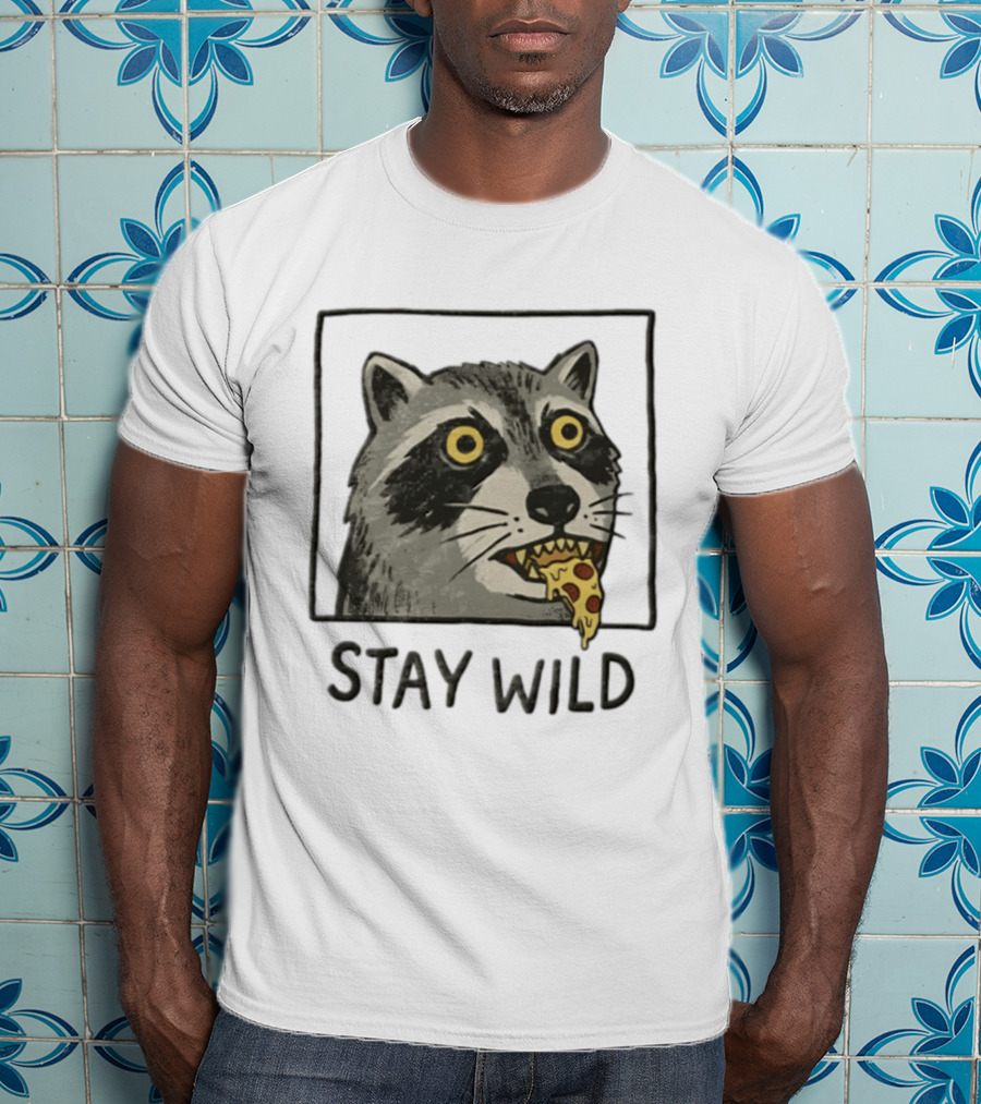 Raccoon Eating Pizza Stay Wild Meme T-Shirt