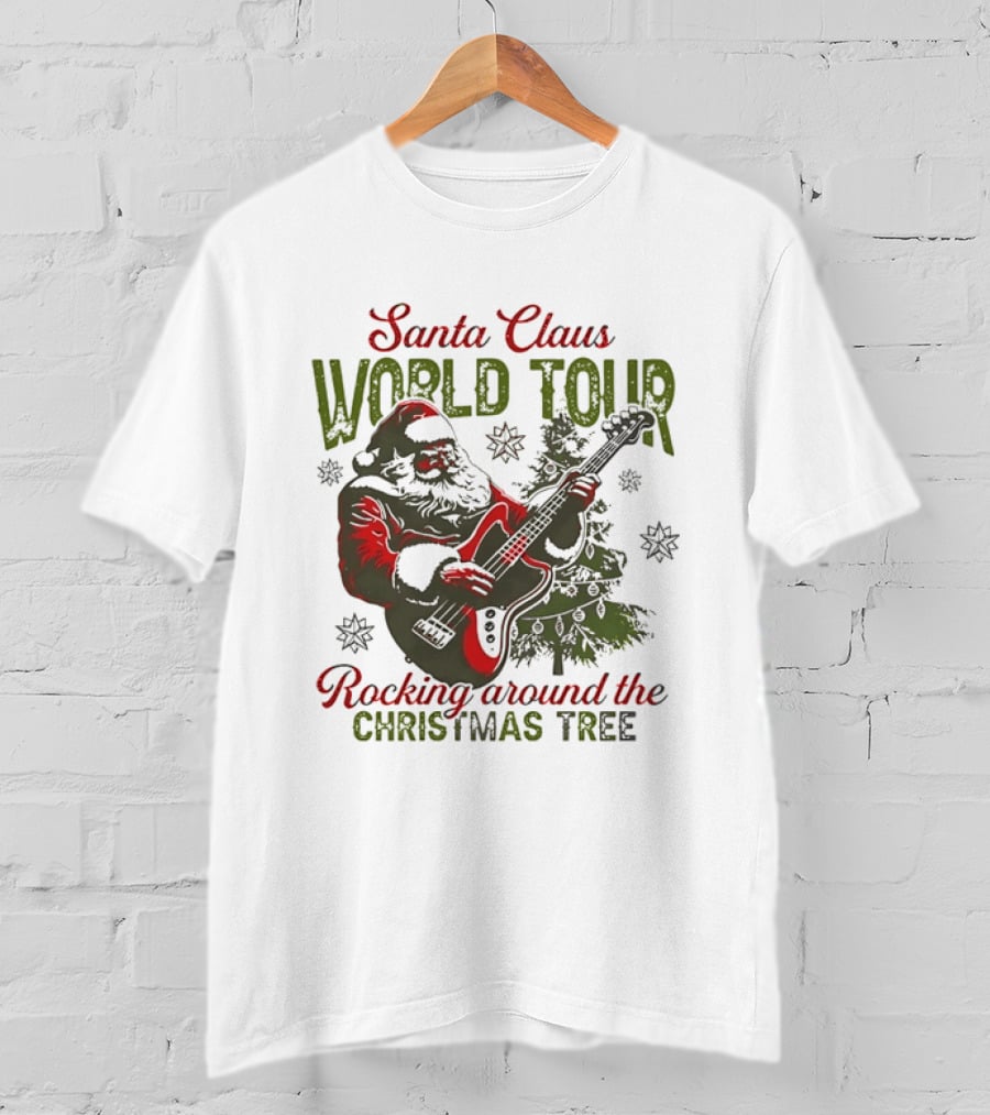 Santa Claus World Tour Rocking Around The Christmas Tree Holiday Music Adventure T-Shirt