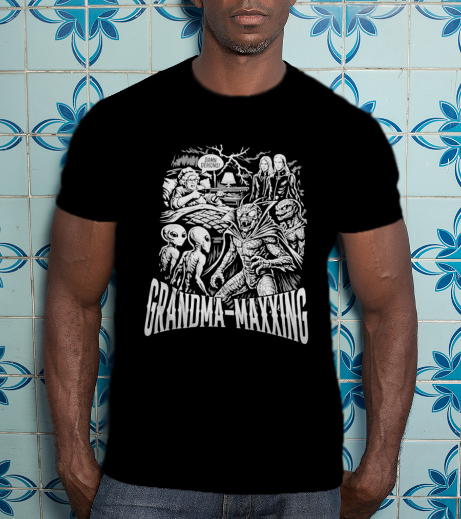 Grandma Maxxing Damn Demons Horror Grandma Supernatural Scene T-Shirt
