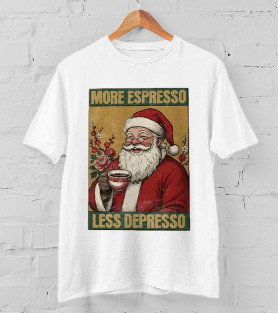 More Espresso Less Depresso Santa Coffee Meme T-Shirt