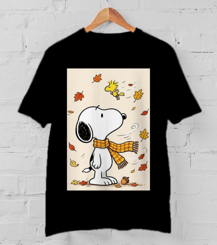 It's Officially Fall With Snoopy And Woodstock Celebrating Autumn Leaves T-Shirt
