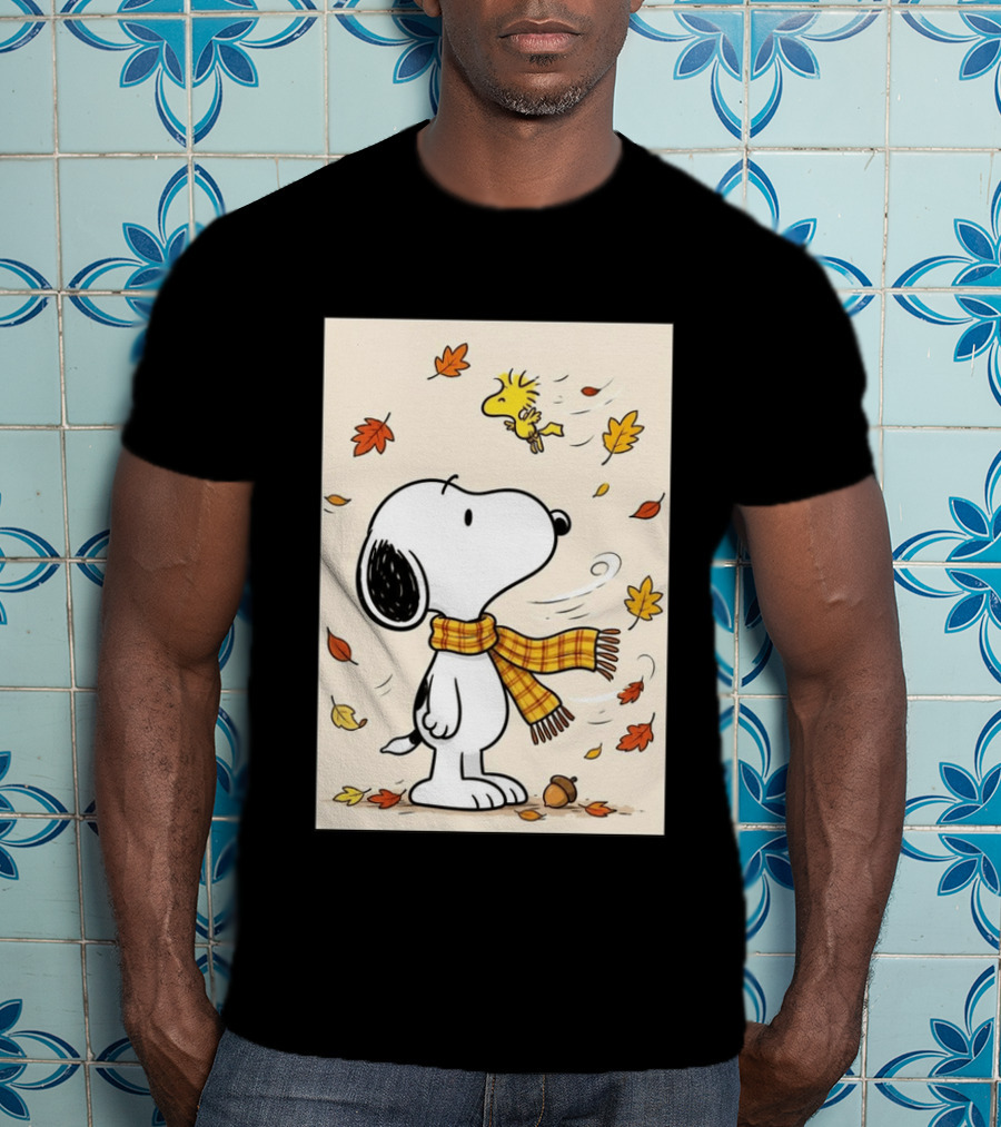 It's Officially Fall With Snoopy And Woodstock Celebrating Autumn Leaves T-Shirt