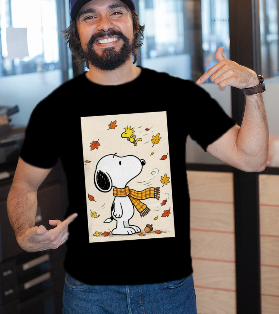 It's Officially Fall With Snoopy And Woodstock Celebrating Autumn Leaves T-Shirt