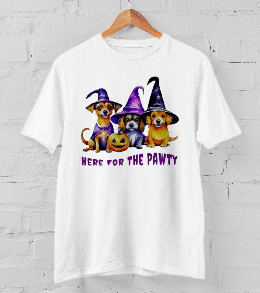 Halloween Witch Dogs Here For The Pawty T-Shirt