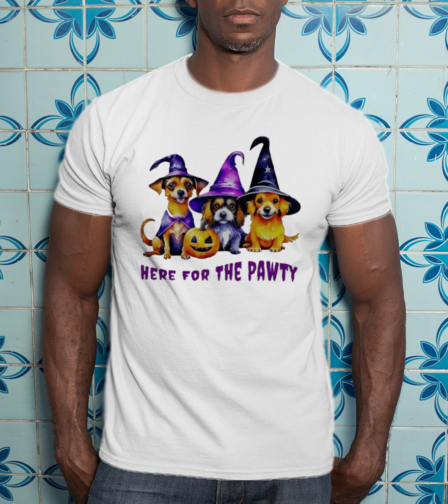 Halloween Witch Dogs Here For The Pawty T-Shirt