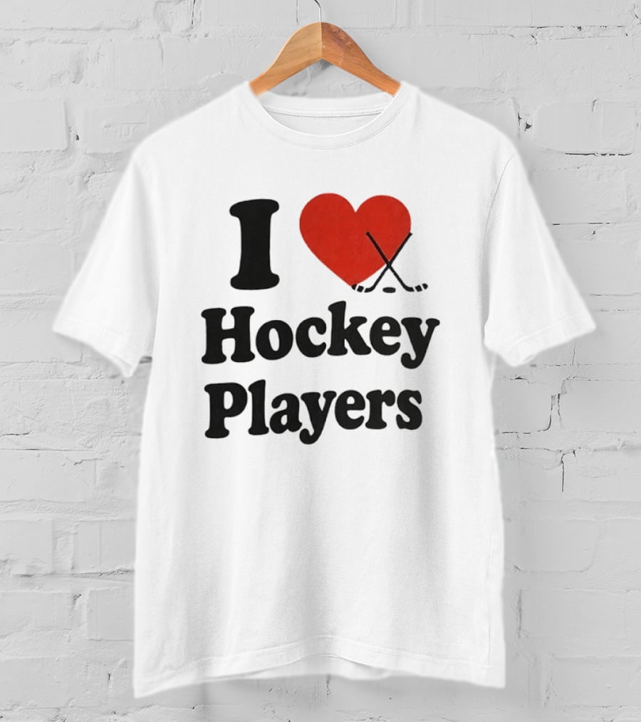 I Love Hockey Players Heart With Crossed Sticks T-Shirt