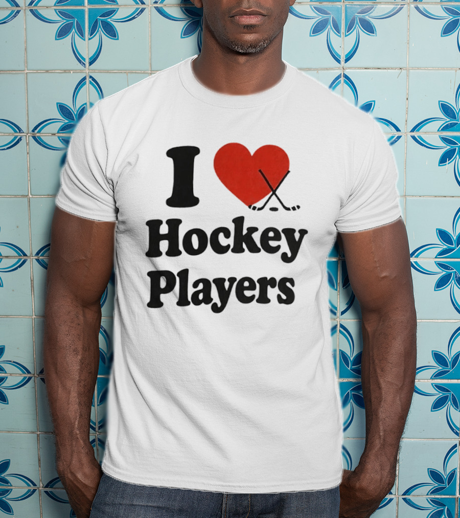 I Love Hockey Players Heart With Crossed Sticks T-Shirt