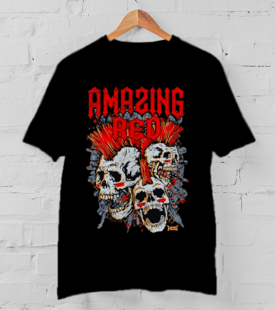 Amazing Red Hog Skulls Mohawk Trio T-Shirt