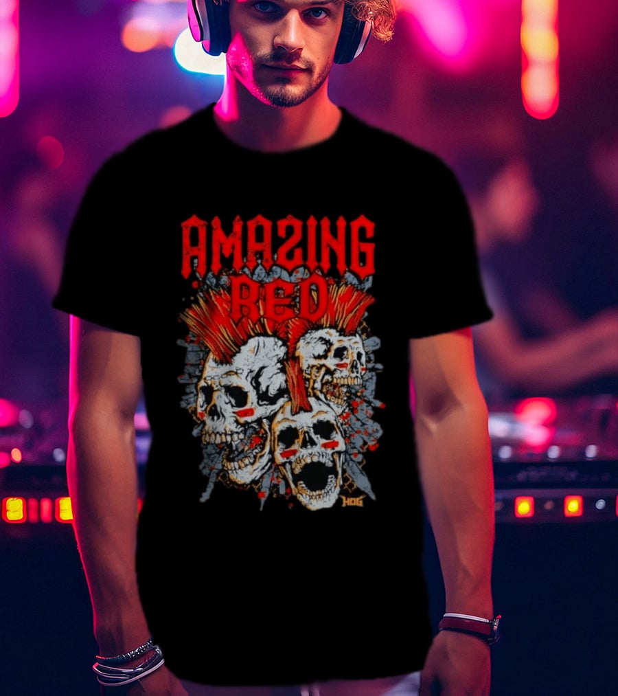 Amazing Red Hog Skulls Mohawk Trio T-Shirt