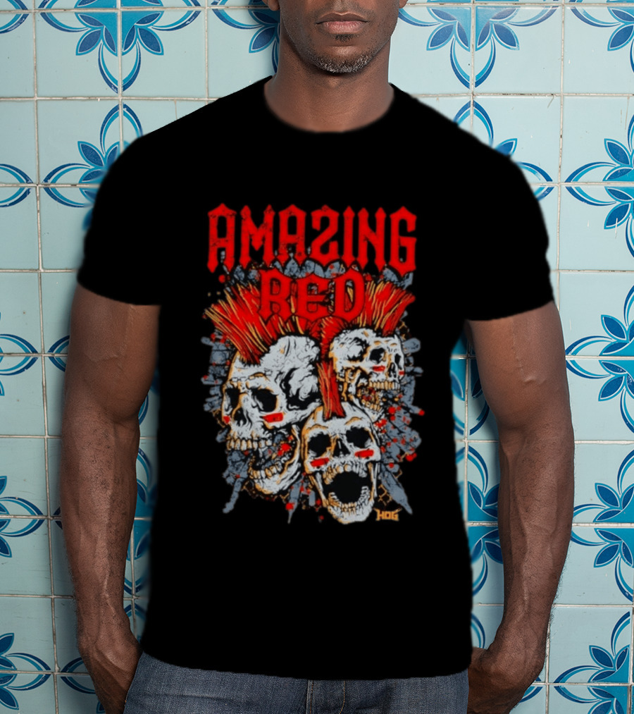 Amazing Red Hog Skulls Mohawk Trio T-Shirt