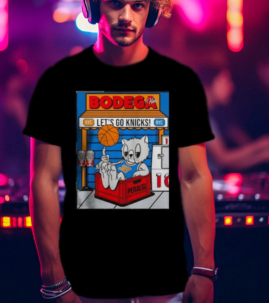 Bodega Kats NYC Let's Go Knicks No 32 Peralta Cat T-Shirt
