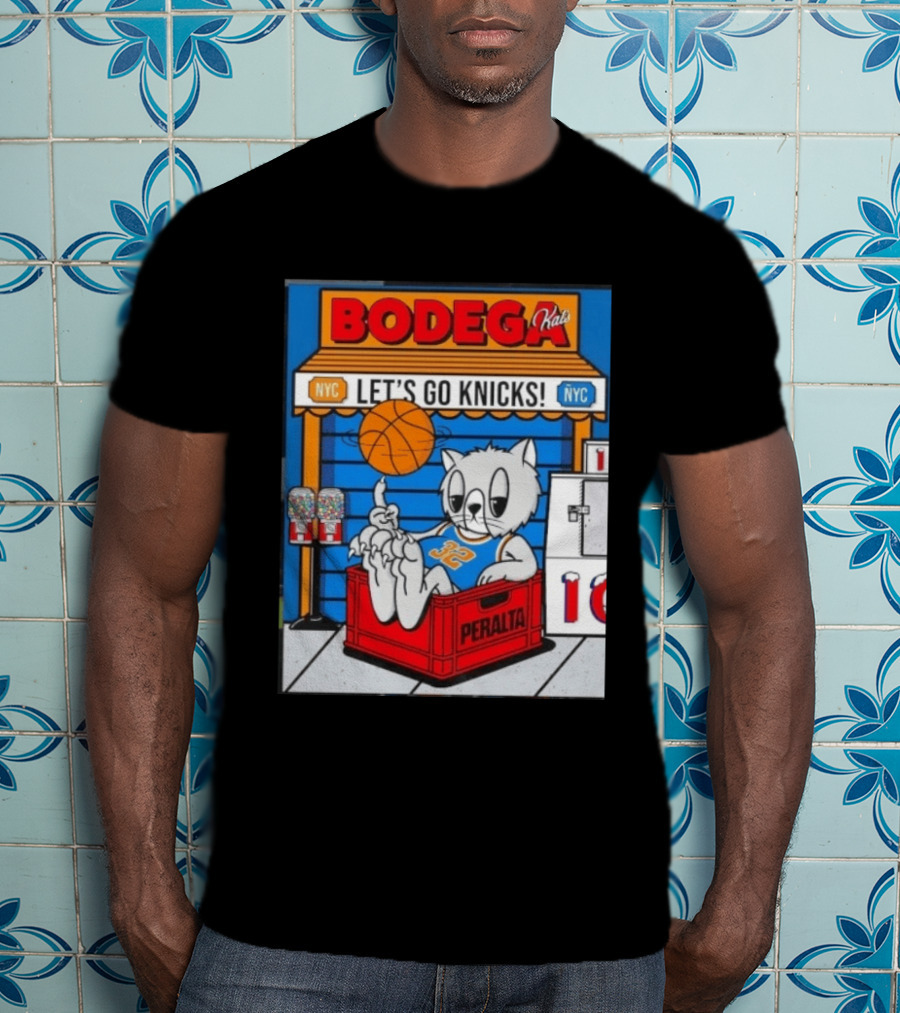 Bodega Kats NYC Let's Go Knicks No 32 Peralta Cat T-Shirt
