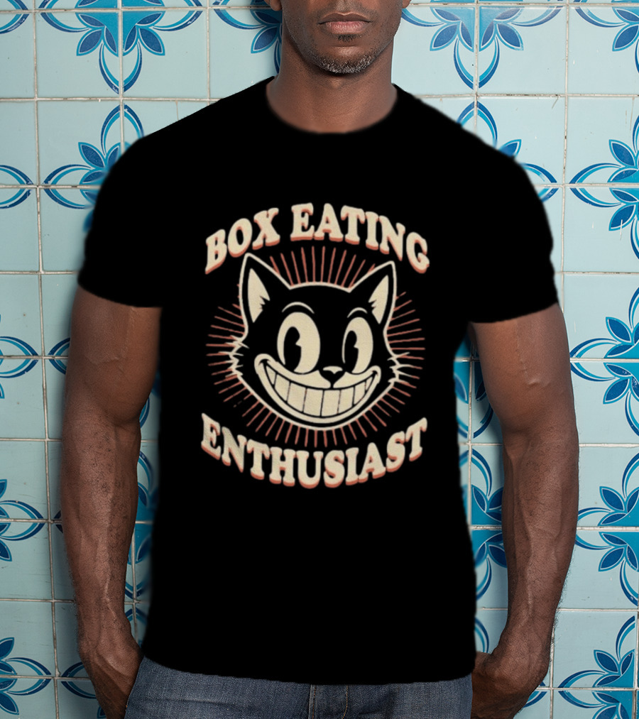 Box Eating Enthusiast Smiling Cat Face T-Shirt