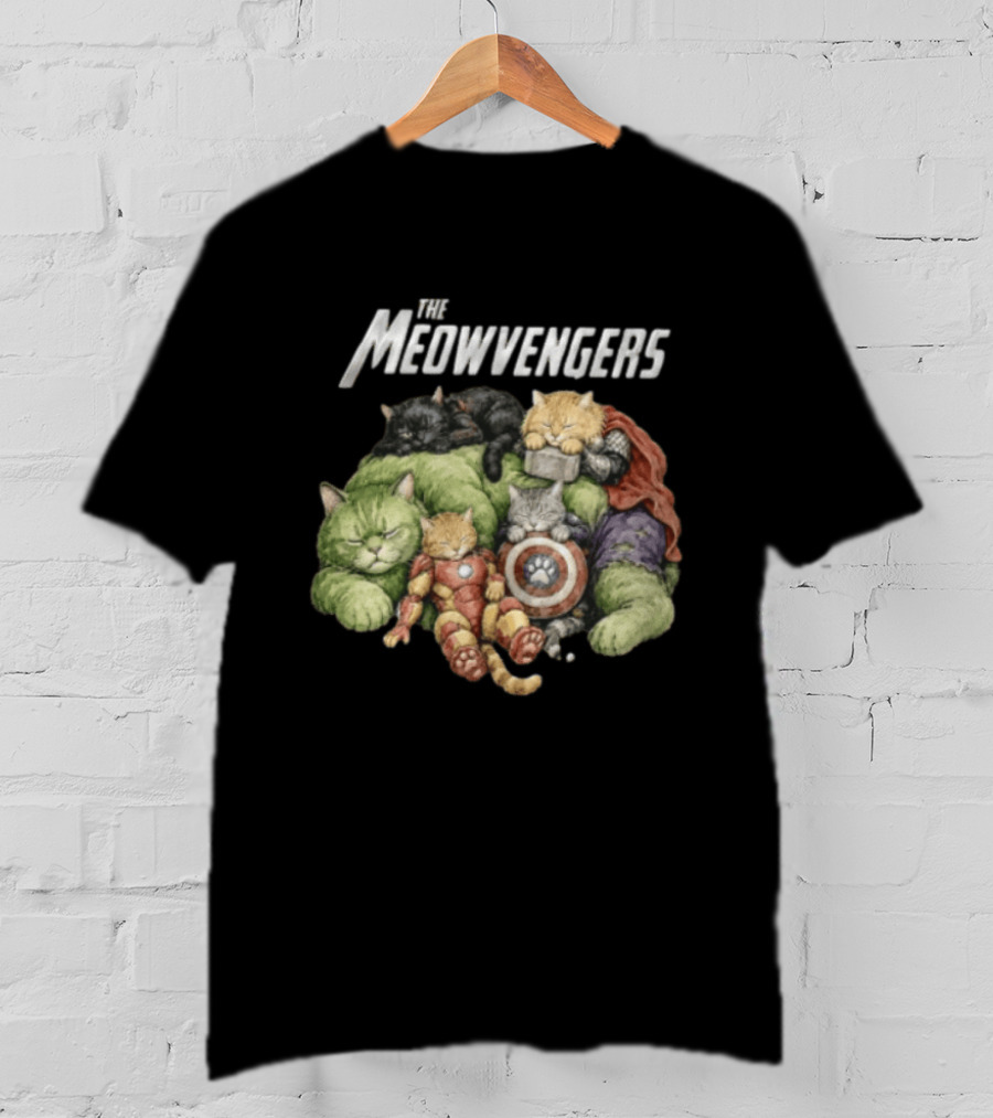 Marvel The Meowvengers Cats As Avengers Sleeping With Superhero Costumes T-Shirt