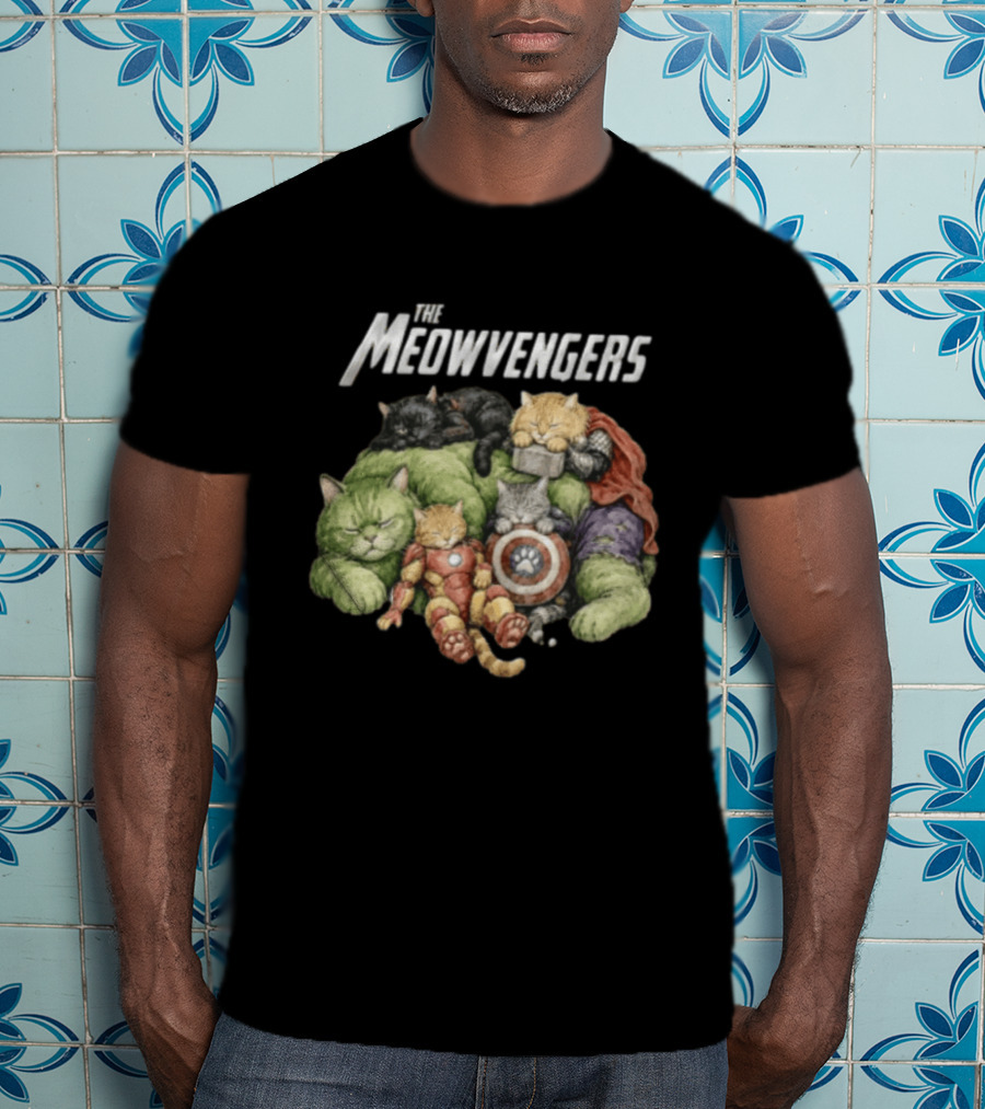 Marvel The Meowvengers Cats As Avengers Sleeping With Superhero Costumes T-Shirt
