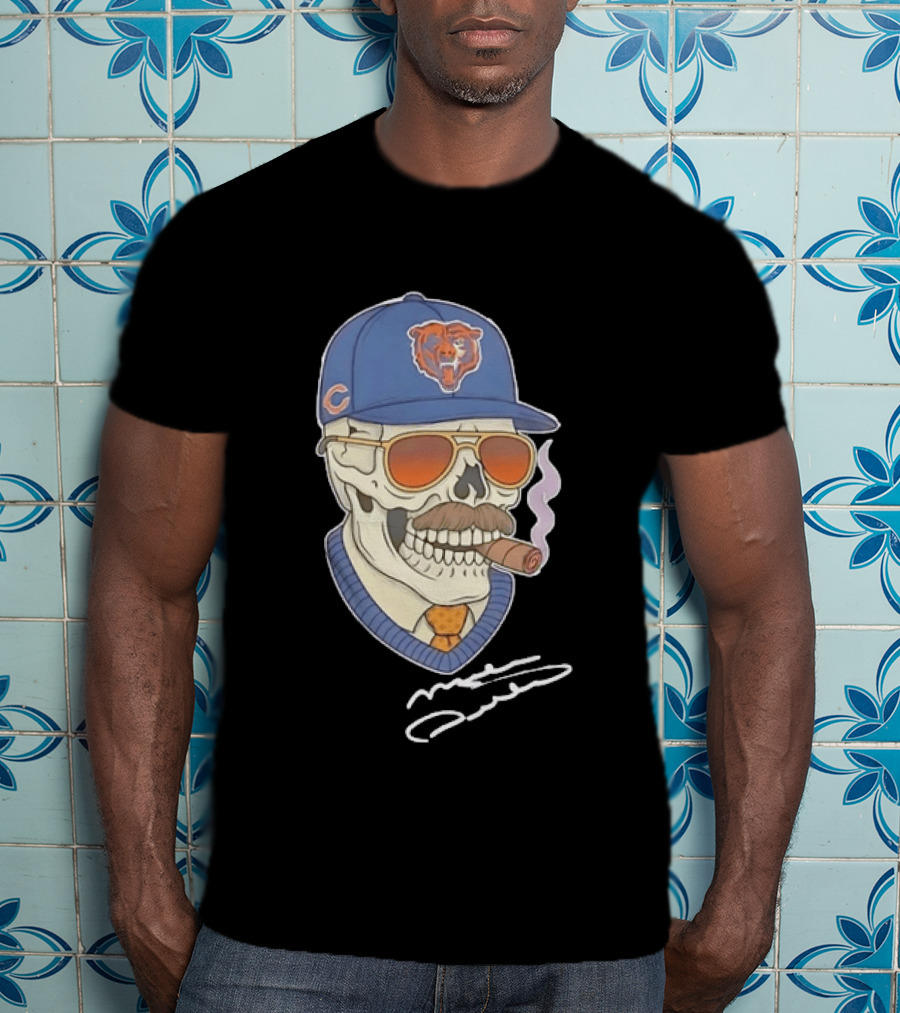 Mike Ditka Chicago Bears Skull Cigar Cap Mustache Sunglasses T-Shirt