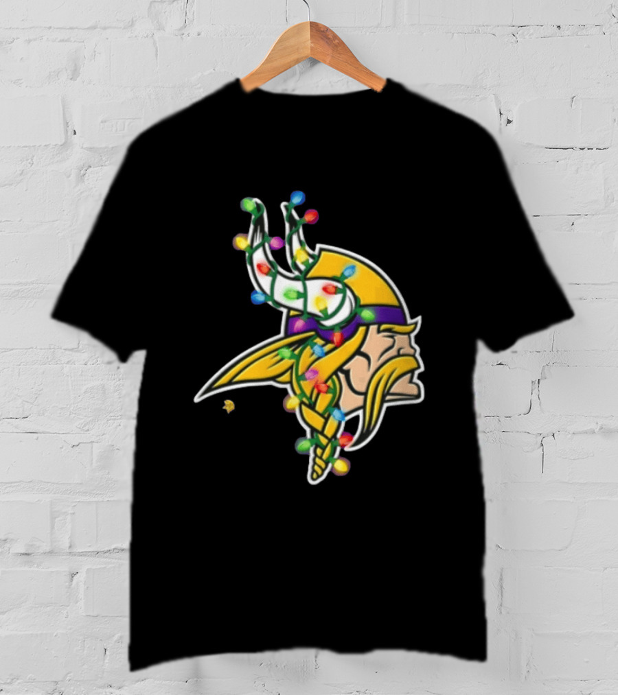 Minnesota Vikings Viking Head Christmas Lights Festive Decor T-Shirt