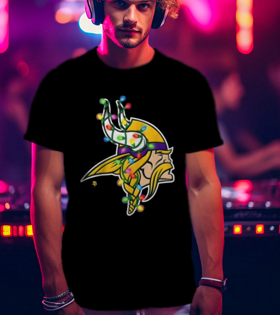 Minnesota Vikings Viking Head Christmas Lights Festive Decor T-Shirt