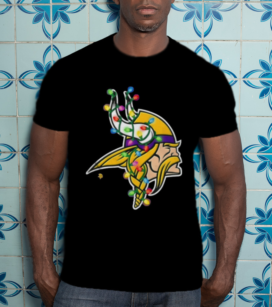 Minnesota Vikings Viking Head Christmas Lights Festive Decor T-Shirt