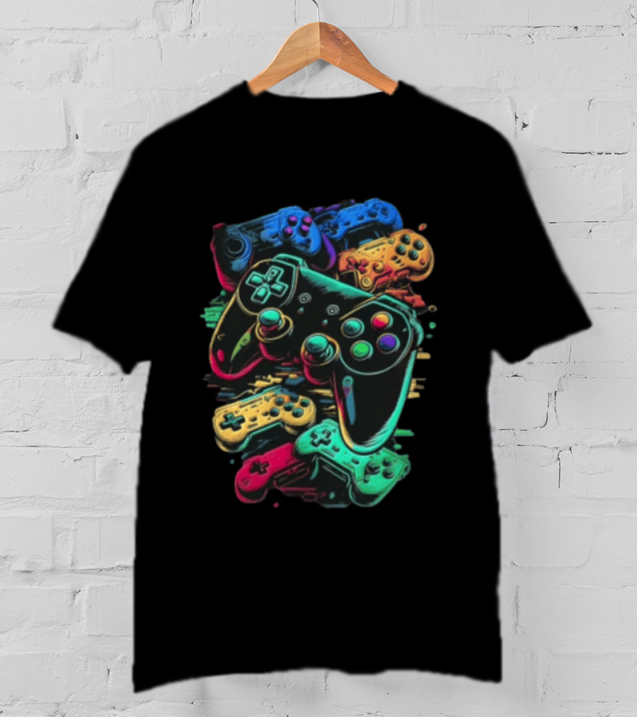 Colorful Retro Video Game Controllers Gaming Geek Collection T-Shirt