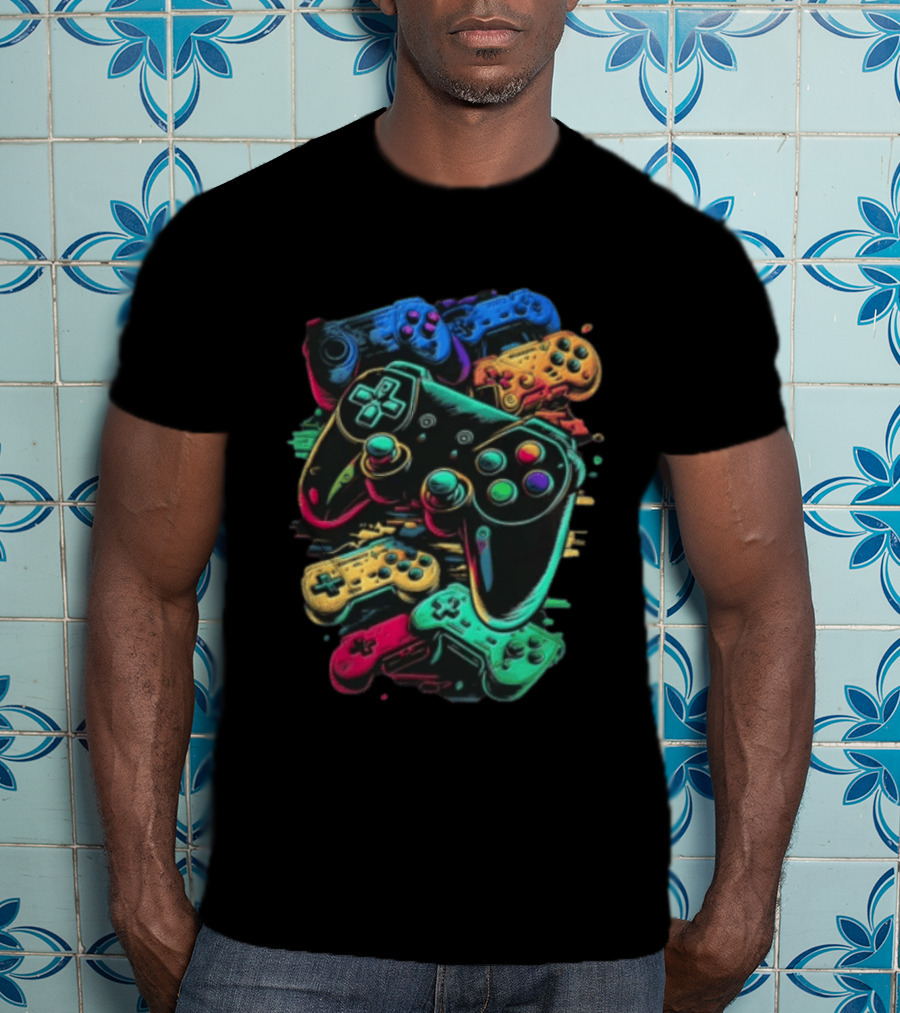 Colorful Retro Video Game Controllers Gaming Geek Collection T-Shirt
