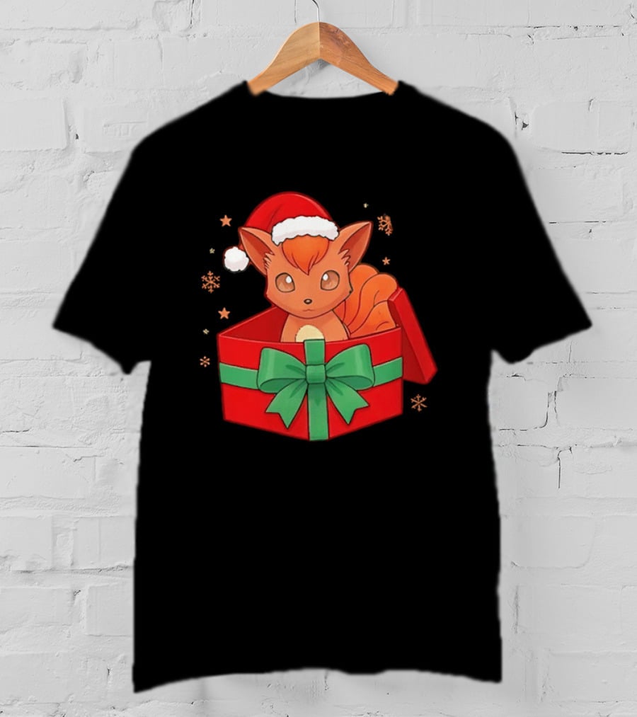 Vulpix Christmas Gift Box Pokemon Holiday Santa Hat T-Shirt