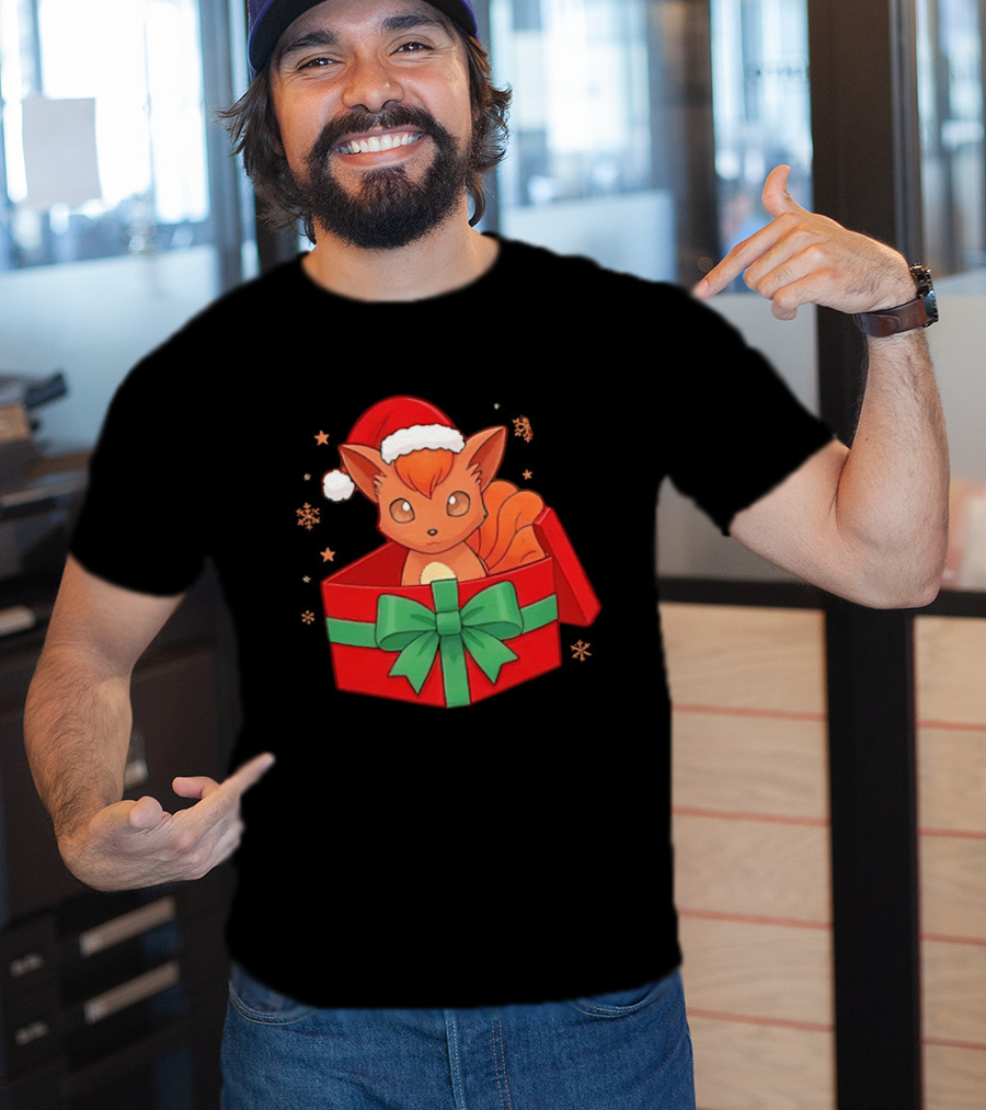 Vulpix Christmas Gift Box Pokemon Holiday Santa Hat T-Shirt