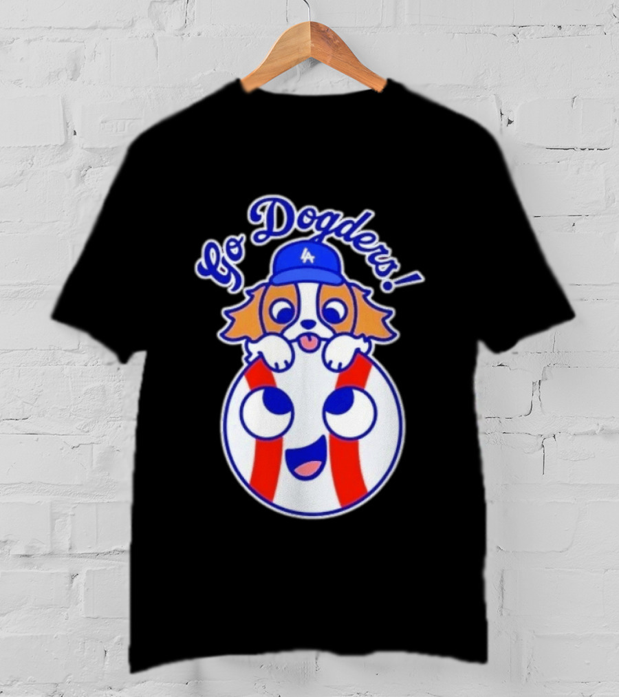 Go Dodgers LA Baseball Puppy Los Angeles Dodgers Enthusiast Cartoon T-Shirt