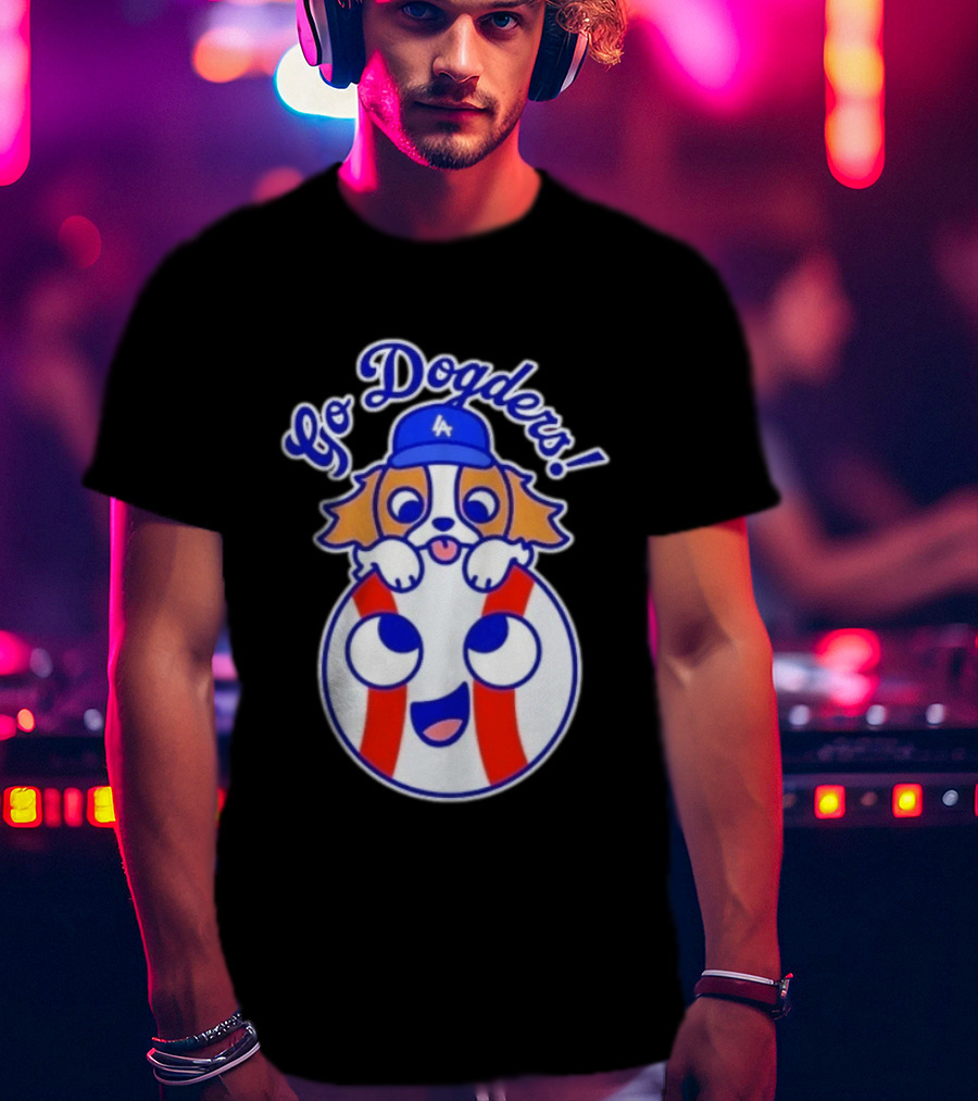 Go Dodgers LA Baseball Puppy Los Angeles Dodgers Enthusiast Cartoon T-Shirt