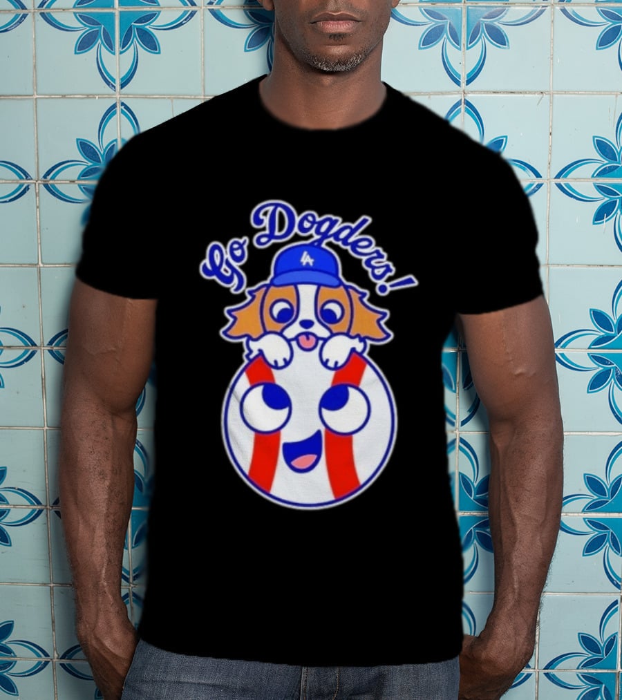 Go Dodgers LA Baseball Puppy Los Angeles Dodgers Enthusiast Cartoon T-Shirt
