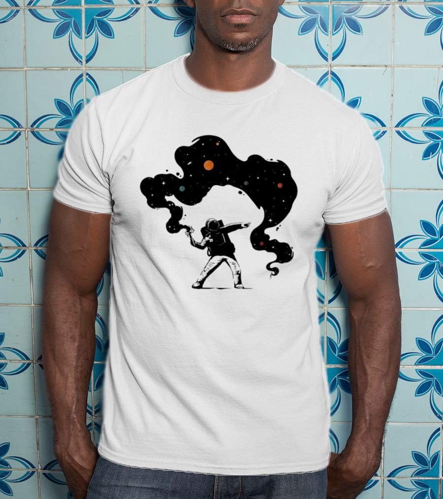Astronaut Hurling Colorful Galaxy Nebula Space Visualization T-Shirt