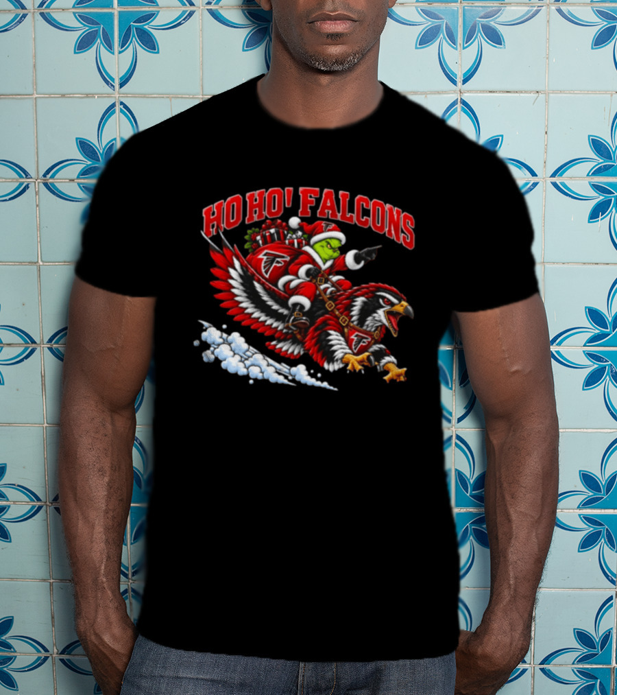 Ho Ho Falcons Grinch Santa Atlanta Christmas Football T-Shirt