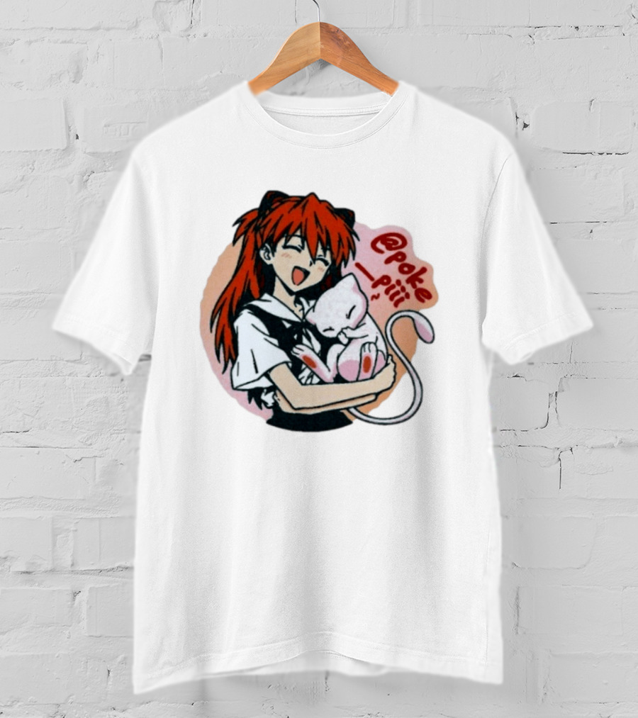 Asuka Langley Soryu With Mew Pokémon Evangelion Crossover @poke_piii T-Shirt