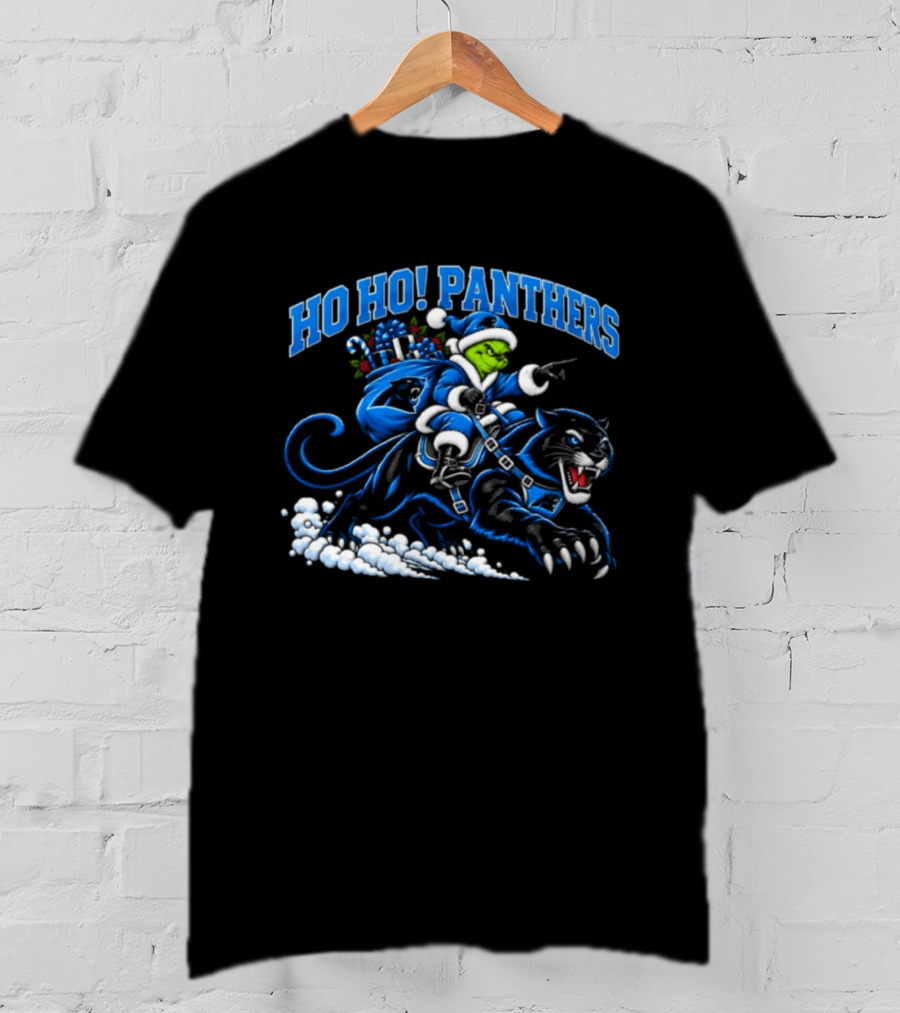 Ho Ho Panthers Grinch Christmas Football Riding Panther T-Shirt