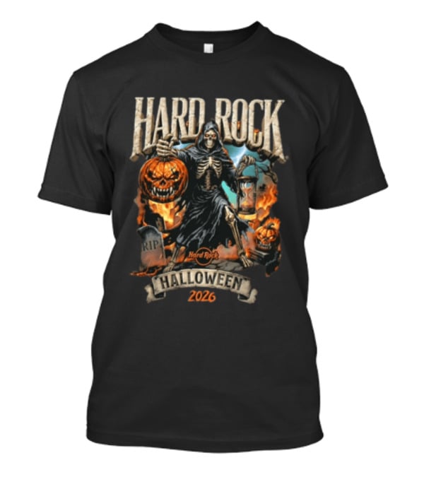 Hard Rock Halloween 2026 Skeleton Grim Reaper Pumpkin Hourglass T-Shirt