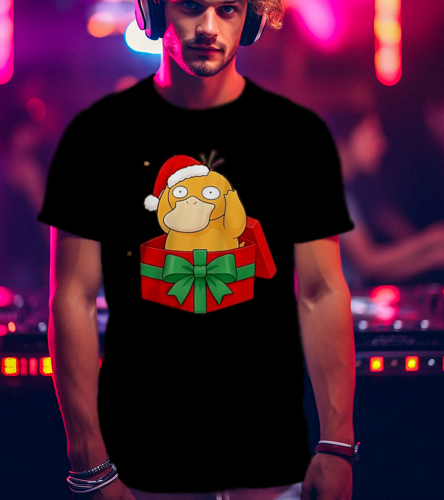 Psyduck Christmas Gift Box Wearing Santa Hat Pokemon T-Shirt