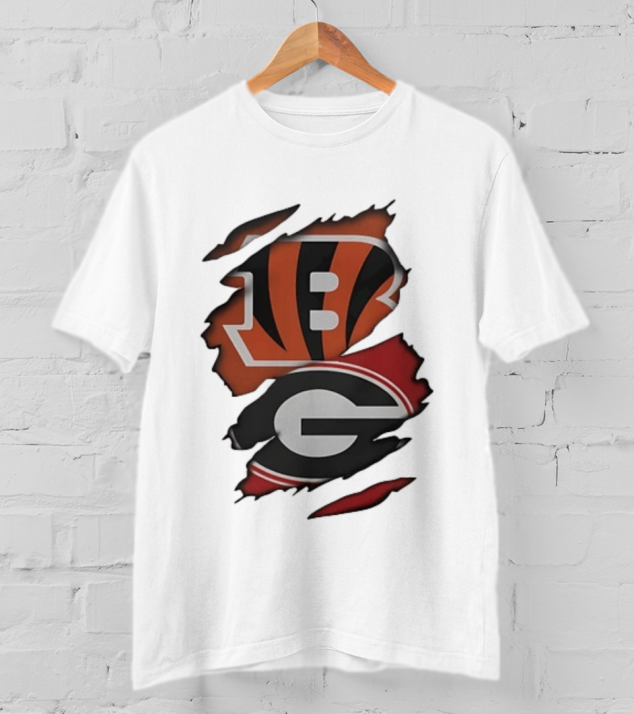 Cincinnati Bengals Georgia Bulldogs NCAA Torn Logos T-Shirt