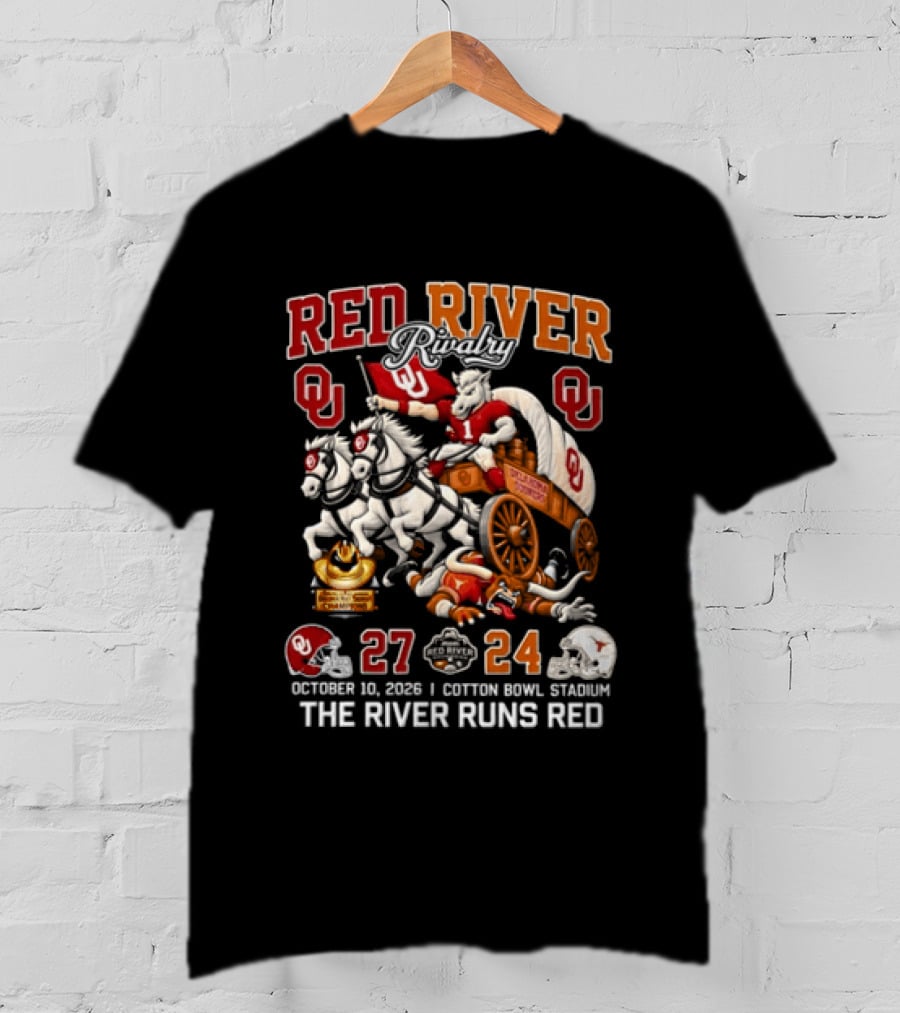 Red River Rivalry Oklahoma 27 Texas 24 Victory October 10 2026 Cotton Bowl Stadium T-Shirt