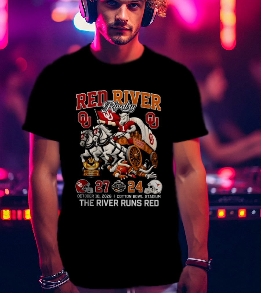Red River Rivalry Oklahoma 27 Texas 24 Victory October 10 2026 Cotton Bowl Stadium T-Shirt