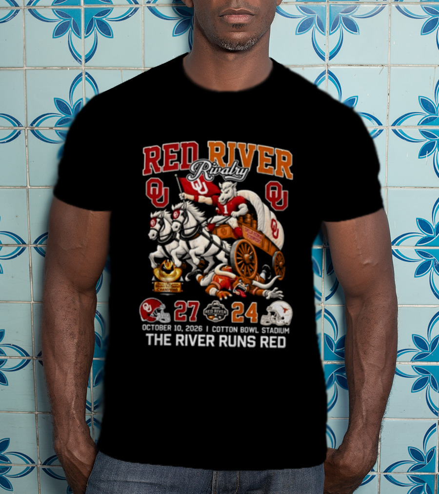 Red River Rivalry Oklahoma 27 Texas 24 Victory October 10 2026 Cotton Bowl Stadium T-Shirt