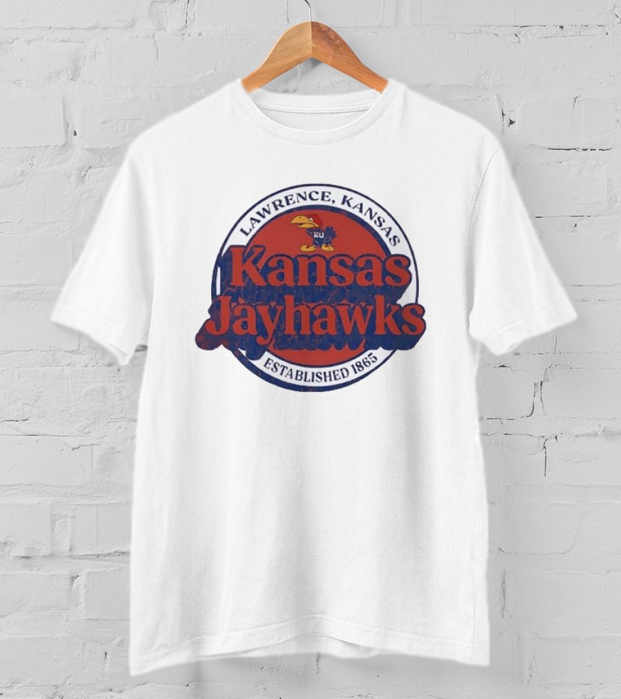Lawrence Kansas Jayhawks KU Established 1865 Distressed T-Shirt