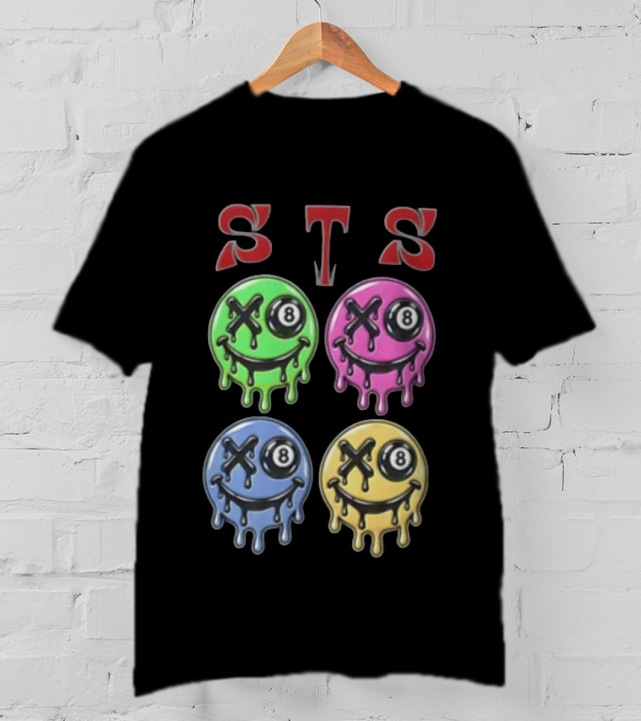 STS Four Melting Smiley Faces Eight Ball Eyes T-Shirt