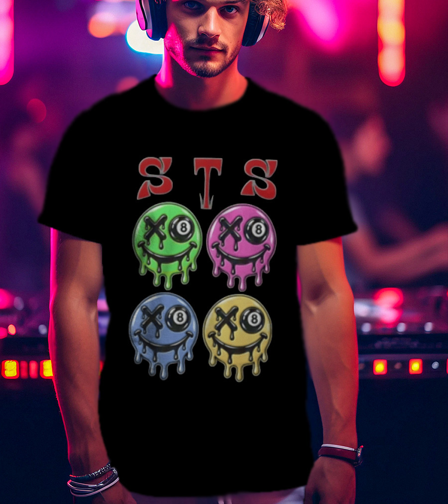STS Four Melting Smiley Faces Eight Ball Eyes T-Shirt