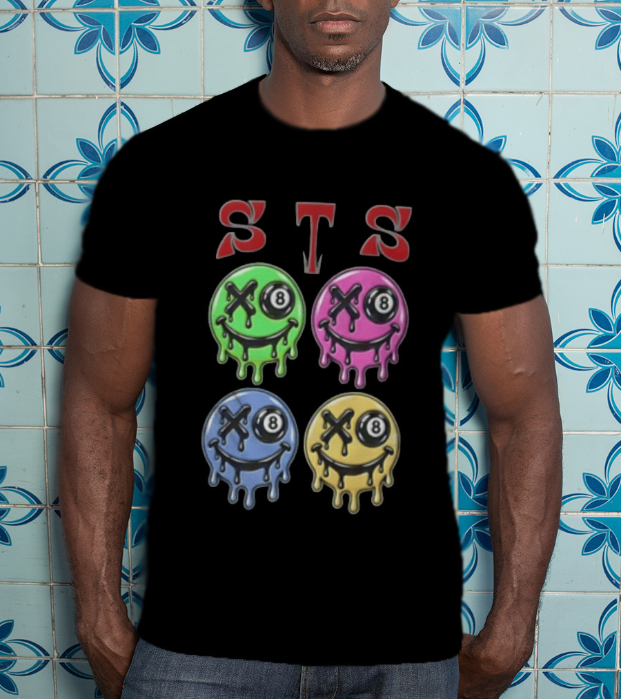 STS Four Melting Smiley Faces Eight Ball Eyes T-Shirt