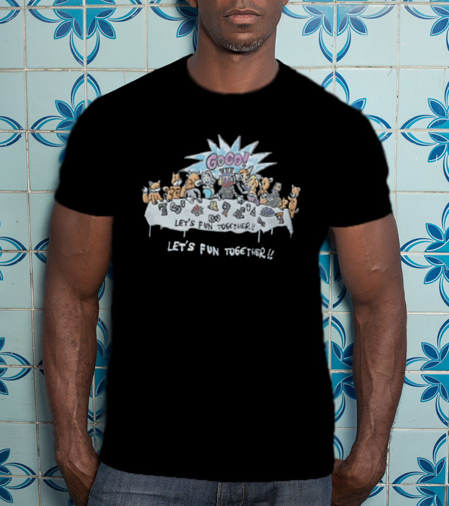 Let's Fun Together Cartoon Animals G Go At Table T-Shirt