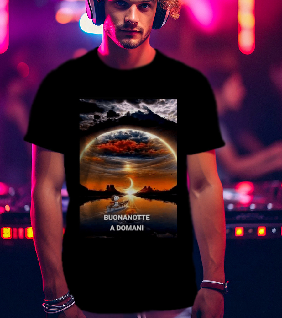 Snoopy Buonanotte A Domani Sunset Reflection T-Shirt