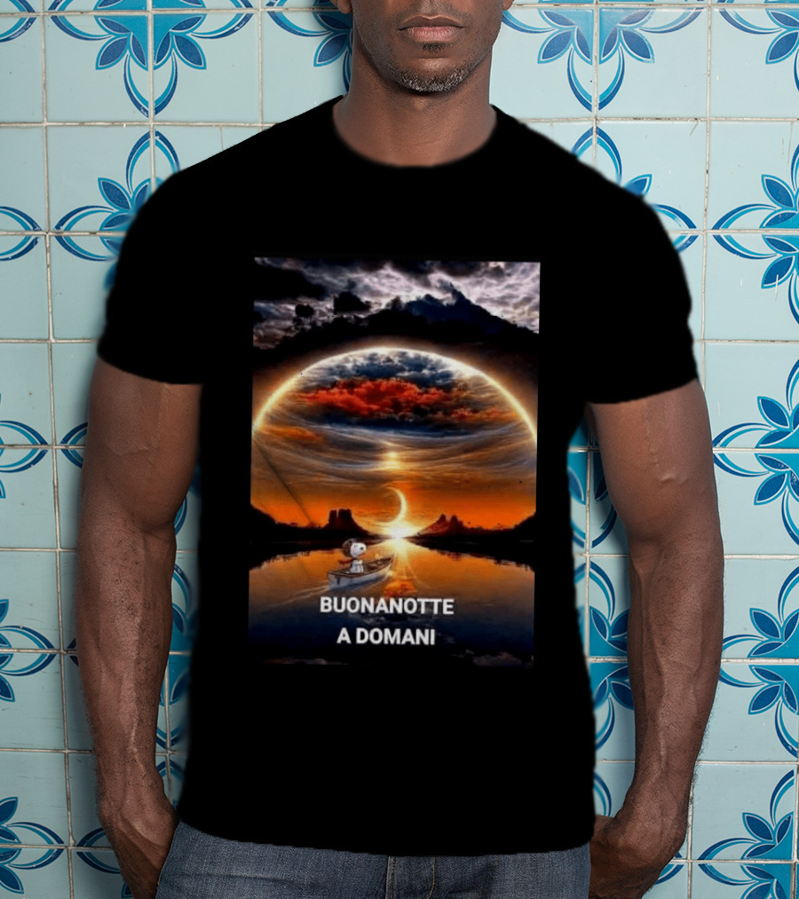 Snoopy Buonanotte A Domani Sunset Reflection T-Shirt